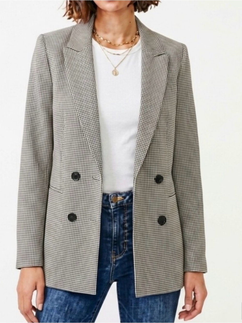 Rachel Zoe Oversized Checked Double-Breasted Blazer - Black & White